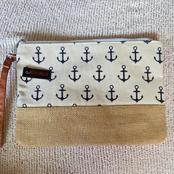 Bijorca Navy Anchor Print Clutch - Picture 1 of 6